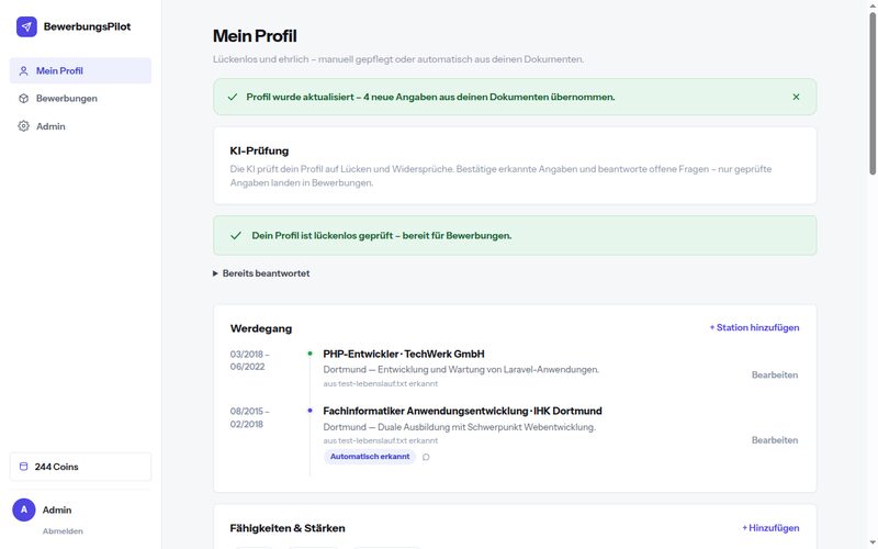 BewerbungsPilot, KI-Bewerbungsassistent als SaaS: Screenshot 2