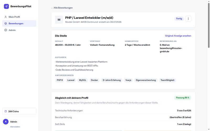 BewerbungsPilot, KI-Bewerbungsassistent als SaaS: Screenshot 4