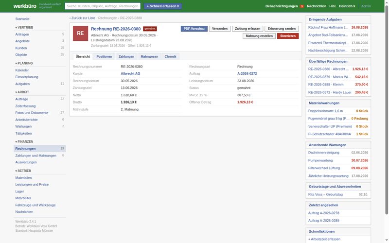 Werkbüro, Betriebssoftware für Handwerker: Screenshot 3