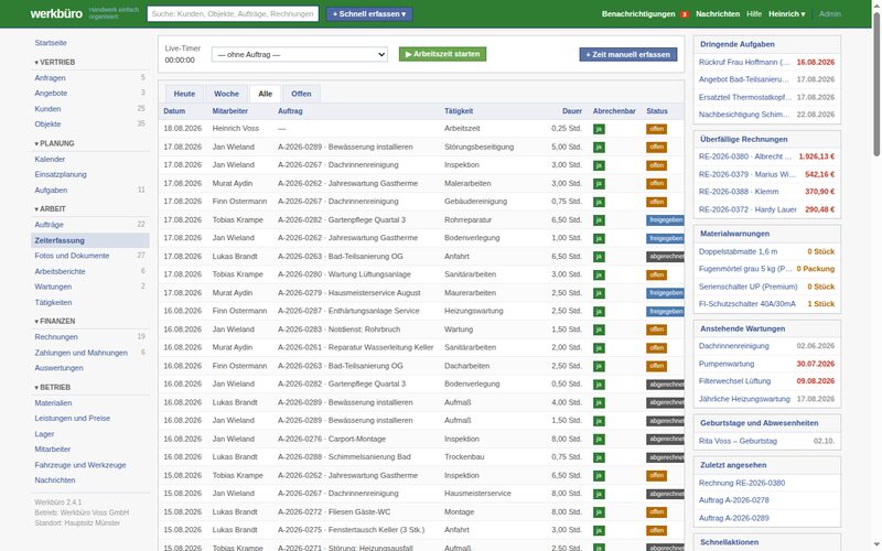 Werkbüro, Betriebssoftware für Handwerker: Screenshot 4